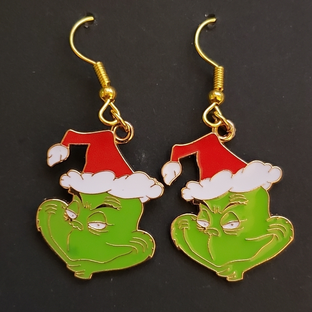 Handmade Christmas Holiday The Grinch Santa Earrings